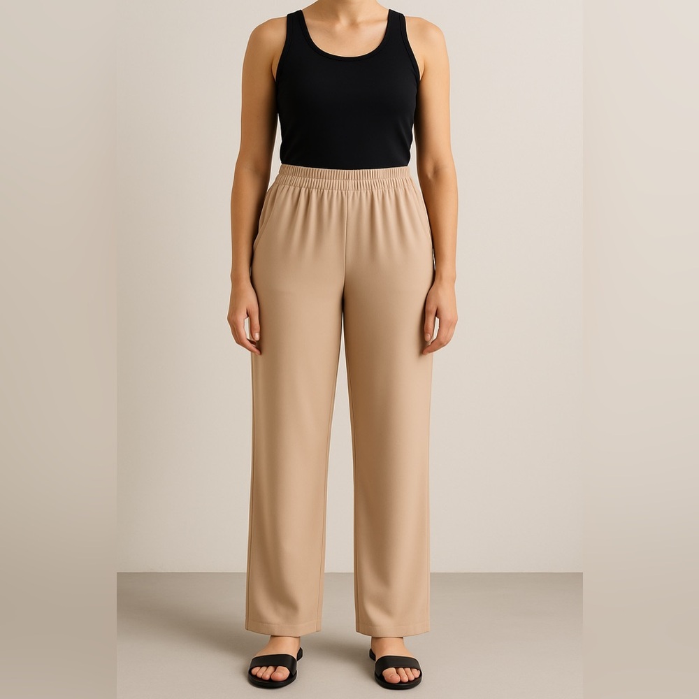 Only Necessities Womens 16WP Petite Plus Tan Pull On Stretch Pants Elastic